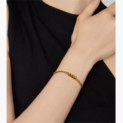 Pure 999 24k Yellow Gold Women Square Beads Weave Bracelet Bangle Handmade Gift - Picture 6 of 6