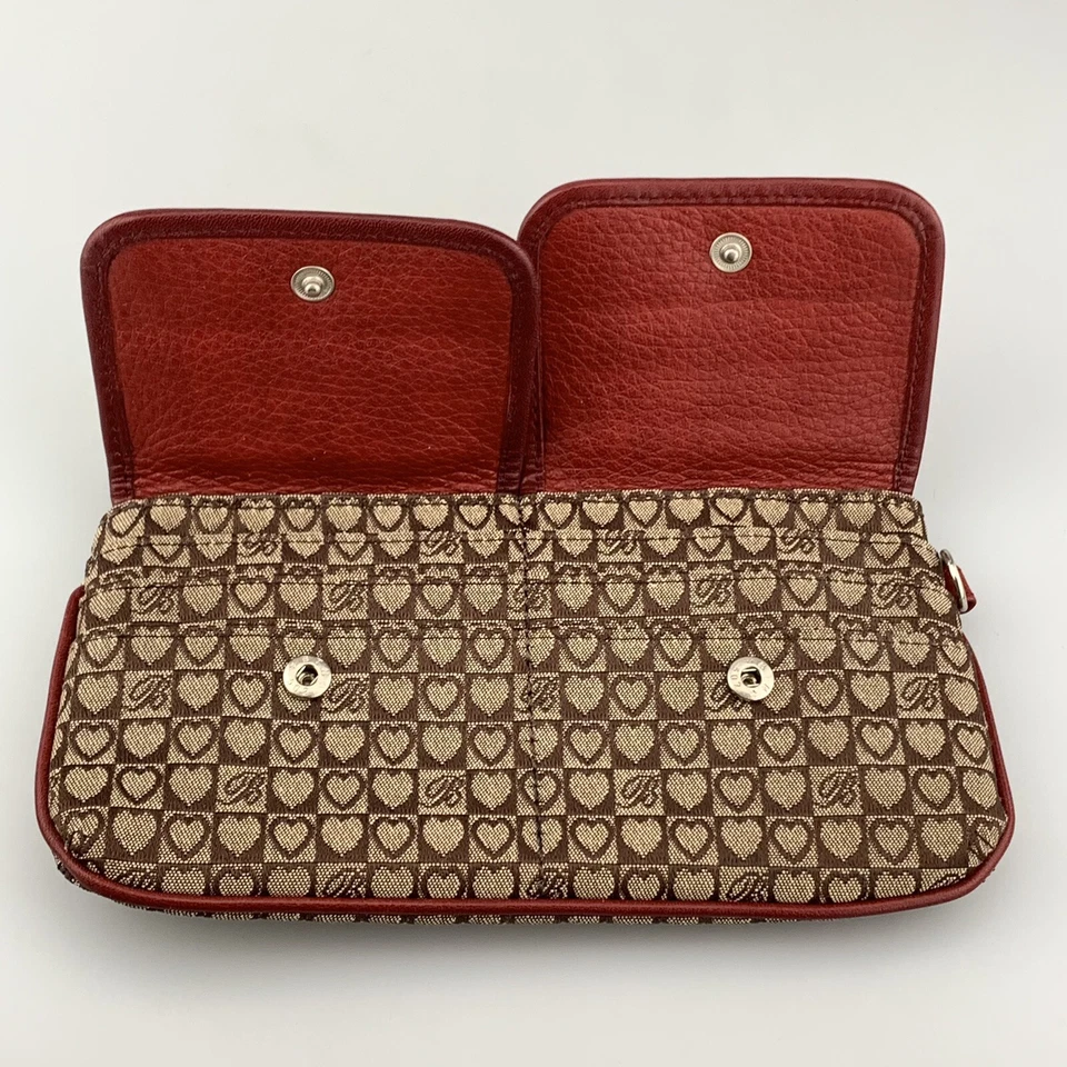 Bolso sin asas organizador de tarjetas billetera Brighton marrón lona corazón rojo ribete de cuero Foto 4 de 4