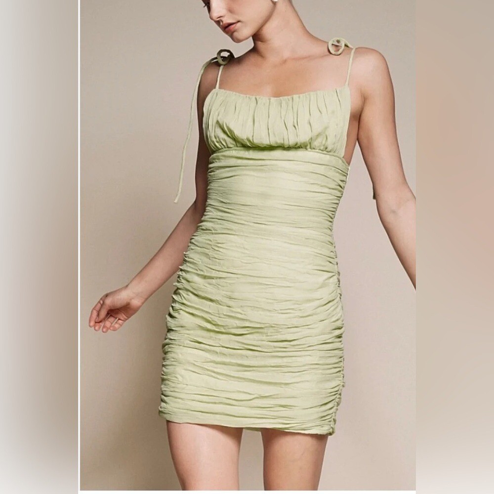 green emerald velvet dress Hope Modal Square Neck Long Sleeve Mini Dress in Sage Green main image 1
