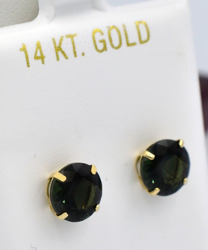 GENUINE 3.78 Cts GREEN TOURMALINE STUD EARRINGS YELLOW 14K GOLD -NWT - Picture 5 of 8
