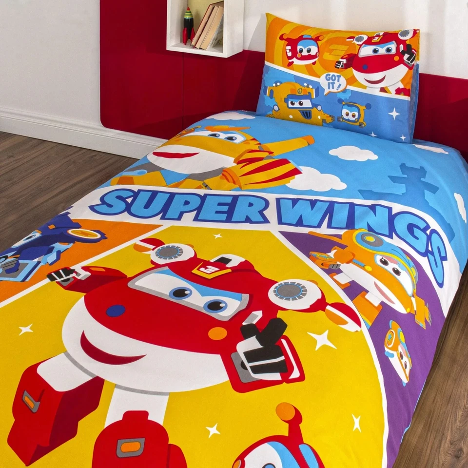 Juego de funda nórdica individual oficial Super Wings Flying - Licencia Tac - 100 % algodón Foto 2 de 4