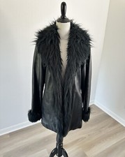 Wilson’s Leather Women Black Faux Fur Trim Fitted Jacket Coat Medium M
