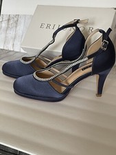 ERIJUNOR Women Blue Low Heel Closed-Toe Ankle Strap Bridal Wedding Size 8.5