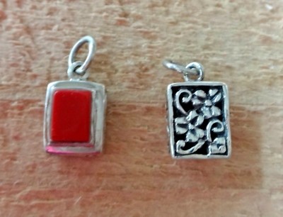 1 Sterlingsilber kleiner 13x8mm wendbarer rechteckiger roter Stein Anhänger Charm