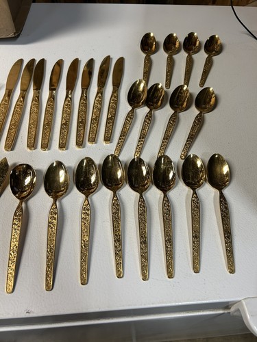 VINTAGE Nasco Japan Gold Serita Flatware Set Of 48 Pieces Beautiful Classy - Picture 7 of 11