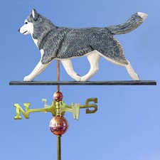Husky Sibérien Main Sculpté Main Peint Tilleul Chien Girouette Gris/Blanc