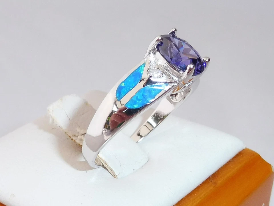 Anello donna argento 925 con zaffiro bianco tanzanite e anello opale da 1 carati - Immagine 4 di 4