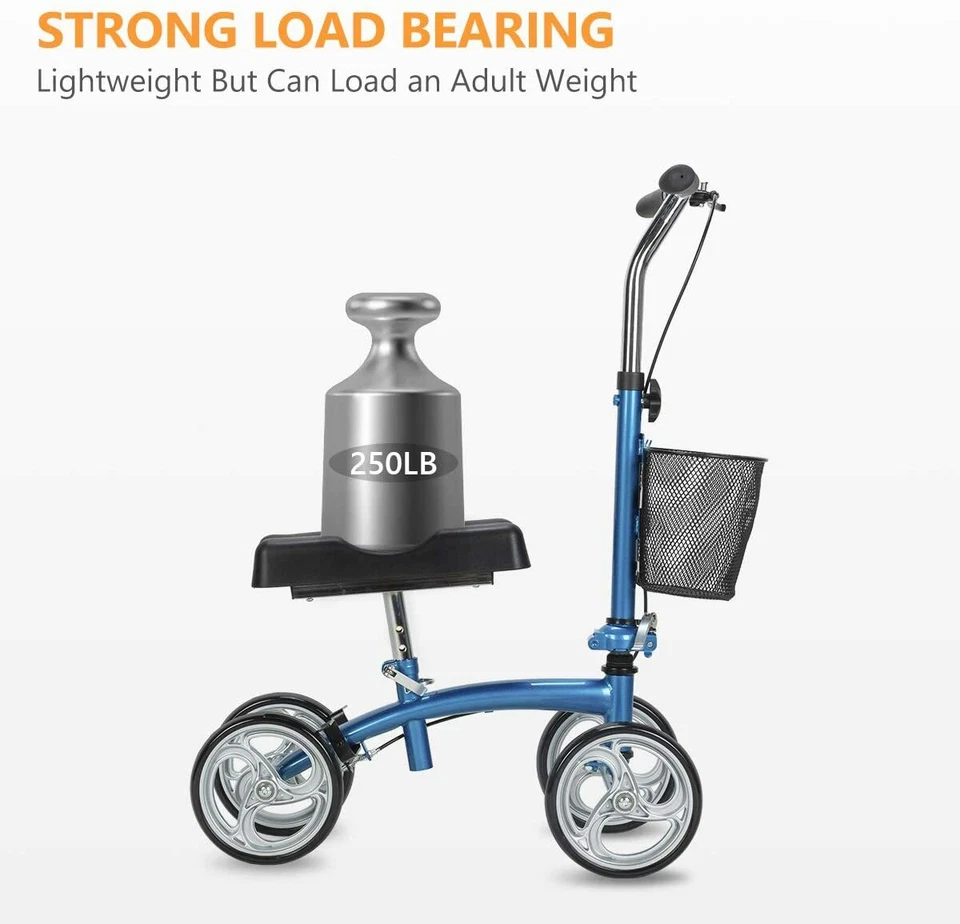 Rodilla plegable OasisSpace 2025 tamaño pequeño scooter andador para lesiones en los pies azul Foto 4 de 4