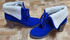 Queen Tina Velour Damen Stiefeletten Stiefel Schuhe Gr. 39 Blau