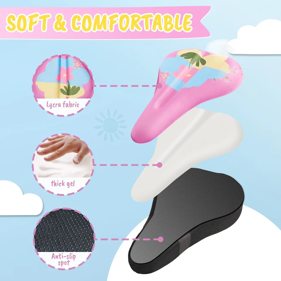 Cojín de asiento de bicicleta para niños para niñas, funda de asiento de bicicleta acolchada de gel para niños Foto 3 de 4