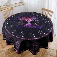 1pc Round Tablecloth 63 Inch, Boho Tablecloth with Sun MoonStar Tree Pattern