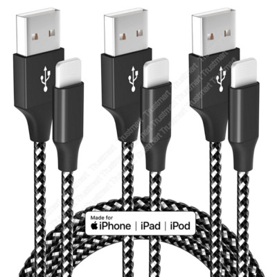 3Pack Braided USB Cable 6/10Ft For iPhone 14/13/12/11/XS/X/8/6 Fast Charger Cord