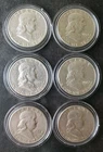 Lot of Six 50c Franklin Silver Half Dollars in Capsules