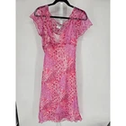 Vtg Y2K La belle Juniors Sz 13 Midi Dress Pink Floral Empire Waist Short Sleeve