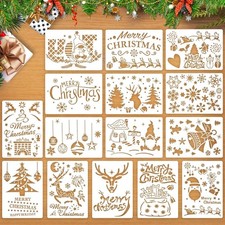 Augshy Reusable Christmas Stencils - 15 Pcs A4 Window for White