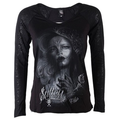 Sullen Angels Langarm Oberteil T-Shirt - Cleo Beauty Top Burnout Tattoo Queen