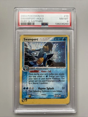 2003 POKEMON EX RUBY & SAPPHIRE #13 SWAMPERT-HOLO PSA 8 W/ SWIRL!!!