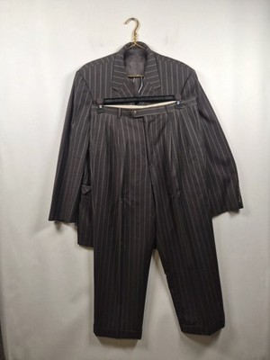 VTG Hickey Freeman Bespoke 3pc Suit Mens 44R 36x29 Brown Pinstripe AS IS Flaws