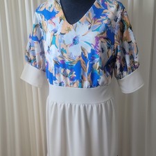 Floral V-Neck Short Sleeve Long Maxi Dress Polyester Spandex Size L