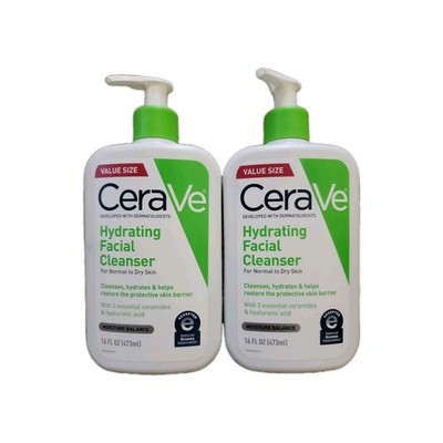Lot of 2 CeraVe Hydrating Facial Cleanser for Normal/Dry Skin FF, 16 oz NEW