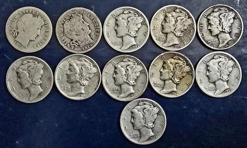 💥💥LOT OF (11) - RANDOM DATE, 90% SILVER MERCURY/BARBER DIMES💥💥