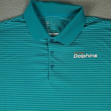 Nike Miami Dolphins Polo Shirt Mens 2XL Teal Striped Dri Fit NFL Short Sleeve