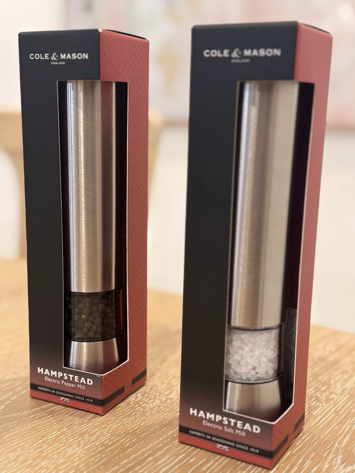 Cole & Mason Stainless Steel 8" Electronic Salt and Pepper Mill Set