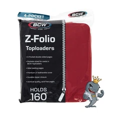 BCW Z-Folio 4 Pocket ZIPPER Toploader Album - Red HOLDS TOPLOADER FREE SHIP
