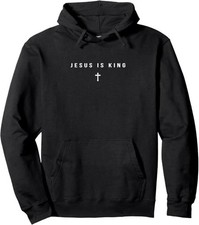 Jesus Is King Cross Christian Minimalist Religious Christ Pullover Hoodie