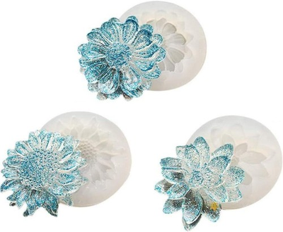 #ad 3 Pcs Resin Flower Molds Silicone Casting Molds 3D Flower Blossoms Casting Molds $15.99