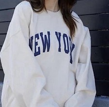 Brandy Melville John Galt Cream New York Oversized Crewneck Sweatshirt, One Size