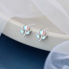 925 Sterling Silver Multicolour Flower Crystal CZ  Stud Earrings Women Girl Gift