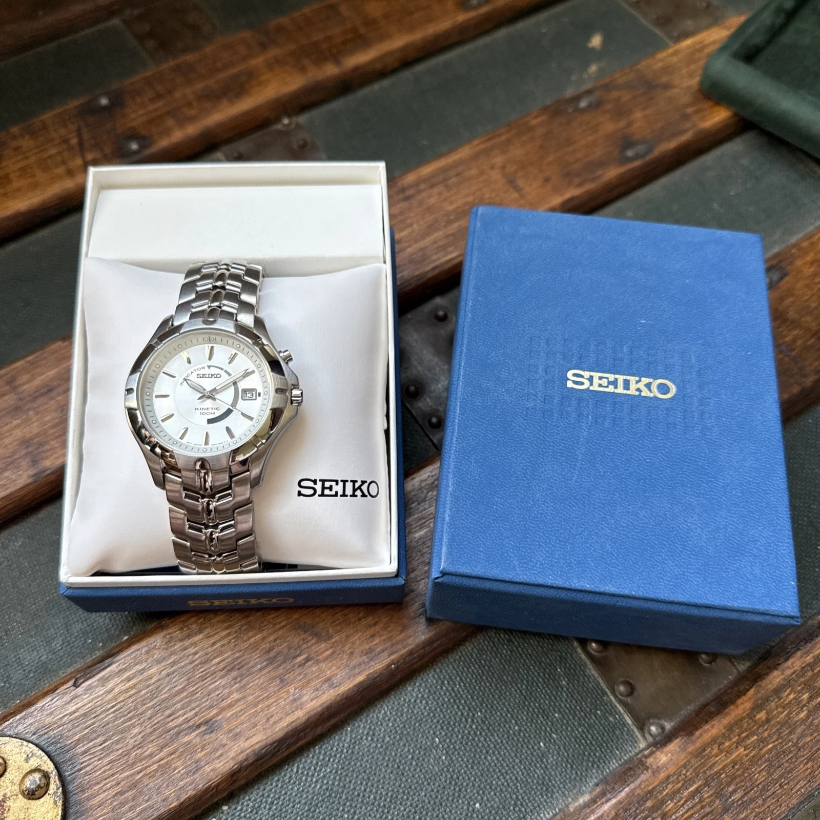 Seiko Kinetic WR 100M Silver-Tone Men's Watch Sapphire 5M62-0BT0