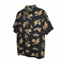 Kamp Shirt US Army Tanks Eagle Crest Men's Button Up Military Floral VTG