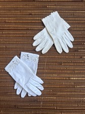 Vintage White Hand Gloves Two Pair Eyelet Beaded Wrist Formal