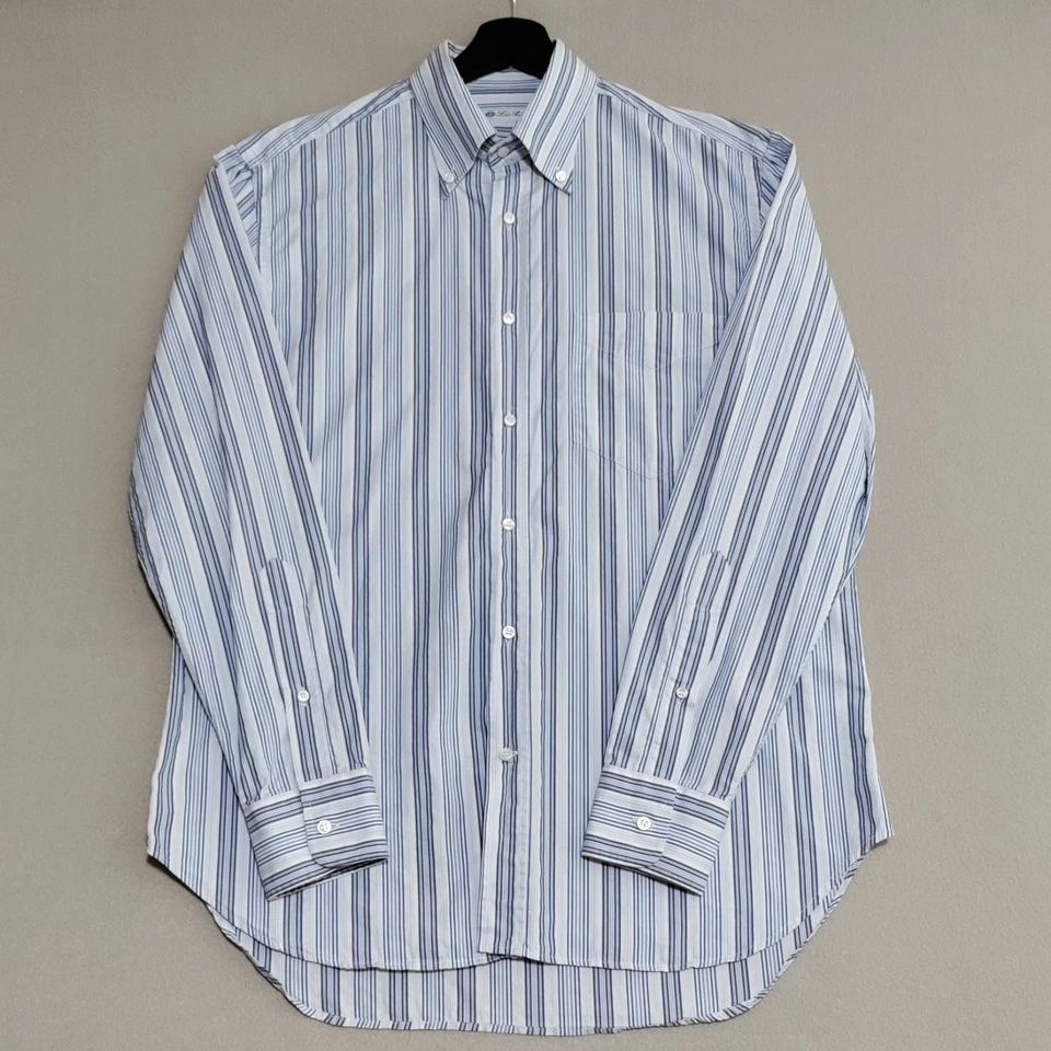 Camisa de Vestir Loro Piana Azul Rayas Talla 16.5/42 100% Algodón Hecha en Italia Foto 2 de 4