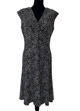 Chaps Women  s Fit  Flare Sleeveless Polka-Dot Stretch Fabric V-Neckline Dress L