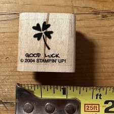 Vintage Stampin Up Good Luck Four Leaf Clover Rubber Mounted Phrase Stamp