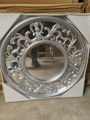 65 cm großer runder Wandspiegel Silber & Kupfer mit Bordüre Design Wanddeko