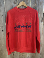 Vintage 80s Christmas Yellowstone Park Reindeer Raglan Sweatshirt SZ L Jerzees