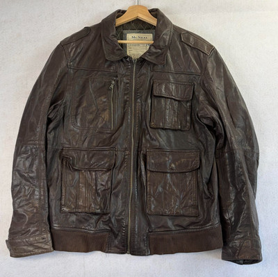 McNeal Sanchez-2 Leather Bomber Jacket Mens 3XL Brown Quilted Lined Utility
