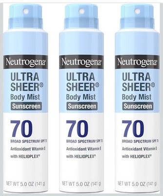 Neutrogena Ultra Sheer Body Mist Sonnencreme LSF 70 Spray 5oz (3er Pack)