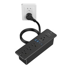 65W USB C Recessed Power Strip, Flush Mount Desktop Recessed Outlet with 4AC ...