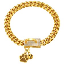 Dog Chain Collars Gold Dog Collar 10mm Cuban Link Dog Collar Stainless Steel ...
