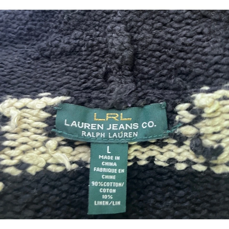 Gola xale intársia Lauren Ralph Lauren preta/cinza algodão/linho, tamanho G - Imagem 3 de 3