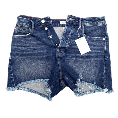 GOOD AMERICAN GBSH127C Bombshell Shorts Frayed Hem Denim Size 12/ Waist 31''