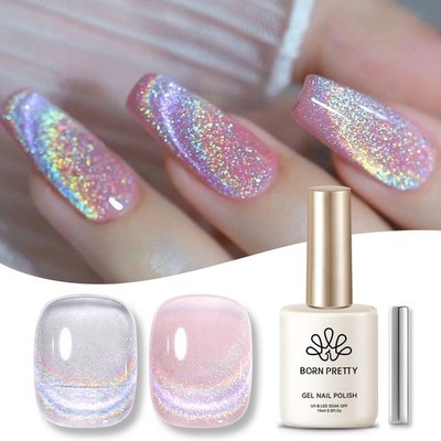 BORN PRETTY Magnetic Gel Nail Polish 0.34 Fl Oz (Pack of 1), silver holo 