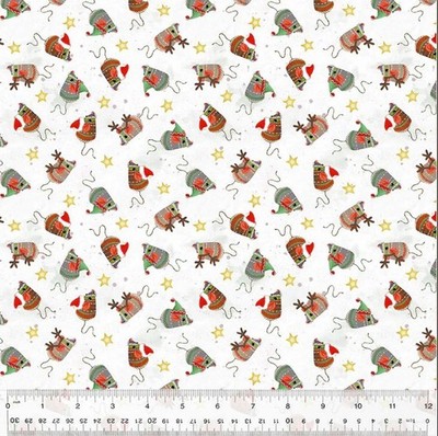 Cotton Meowy Christmas Mouse Cat Toy Christmas Fabric Print by Yard D604.13