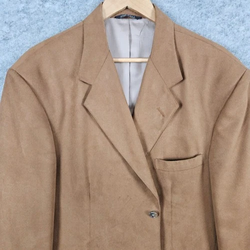 Norm Thompson Men's Tan Faux Suede Blazer Sport Coat Suit Jacket Size 46L FLAWS image 2