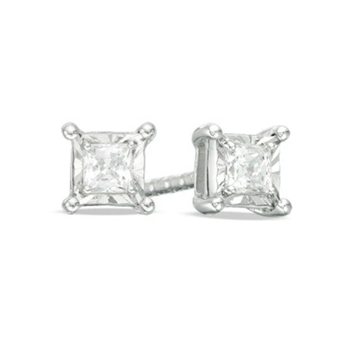 1/5 Ct Princess-Cut Natural Diamond Solitaire Stud Earrings Sterling Silver - Image 3 of 4